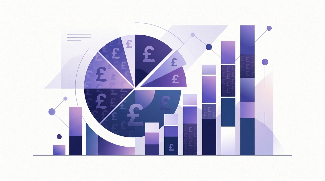 Budget category breakdown charts with British pound symbols